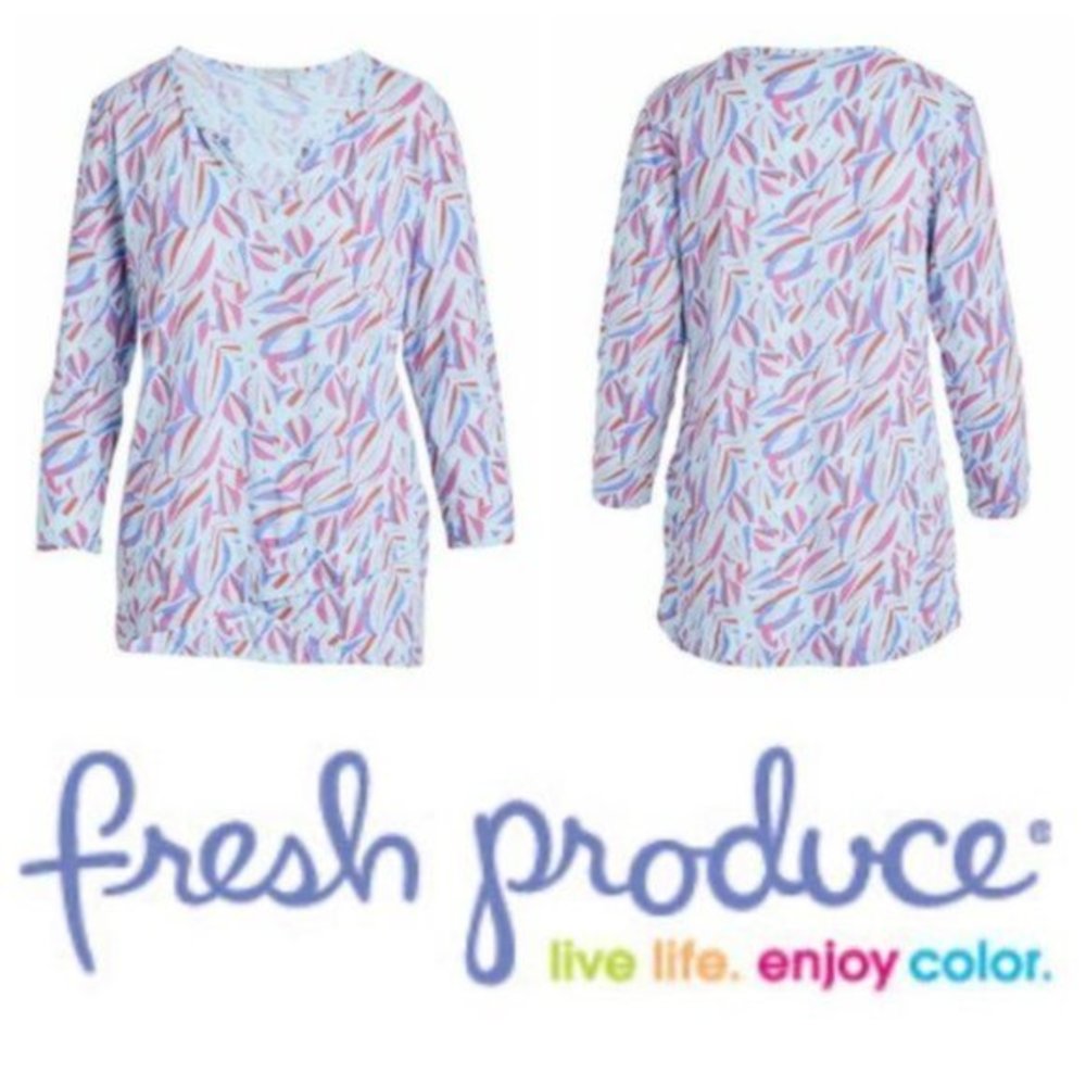 New Fresh Produce XS S M Sea Glass Blue Tumbled Petals Jordan Top Shirt USA Made